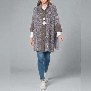 MarlaWynne Jacquard Drama Topper Cardigan – Gray Blue Size Small (Oversized Fit)